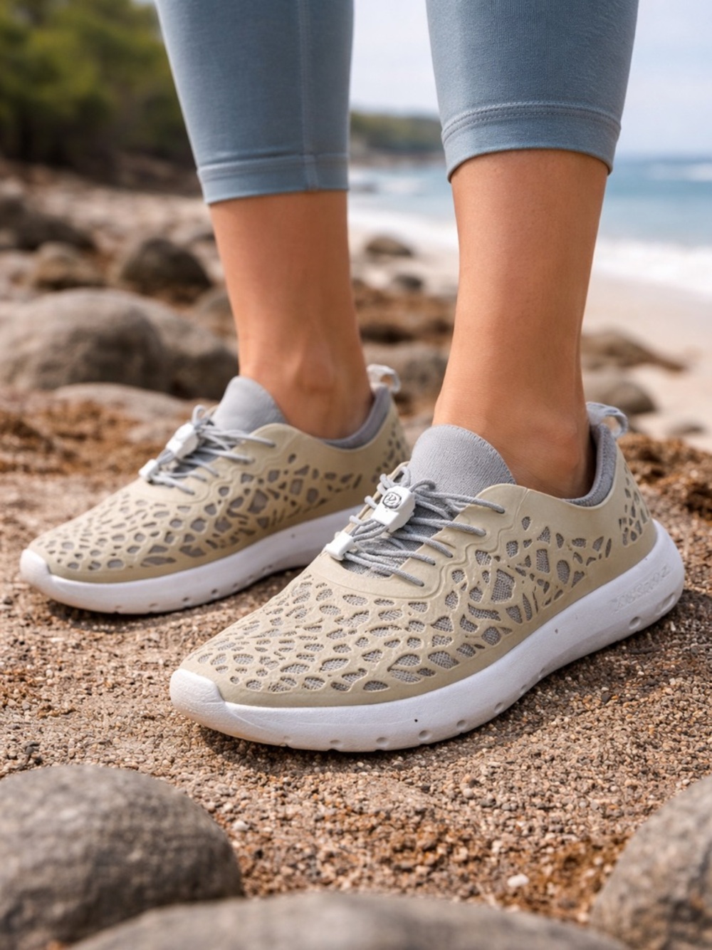 CROSSKIX Tetra Water Shoes Tan Beige Slip On Sneakers Womens 9.5 Mens 8.5 Beach